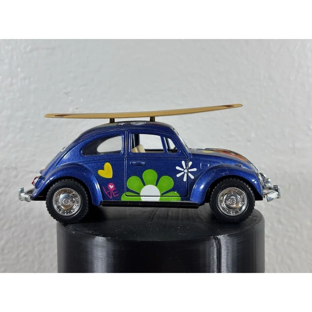 Kinsmart 1967 Blue Diecast Volkswagen Beetle Decal w/Surfboard 1:32 Pullback Car